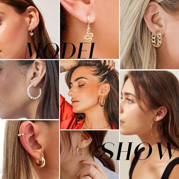 New 45 Pairs Gold Hoop Earrings for Girls Women Multipack, Chunky Pearl Twisted - Picture 4 of 9